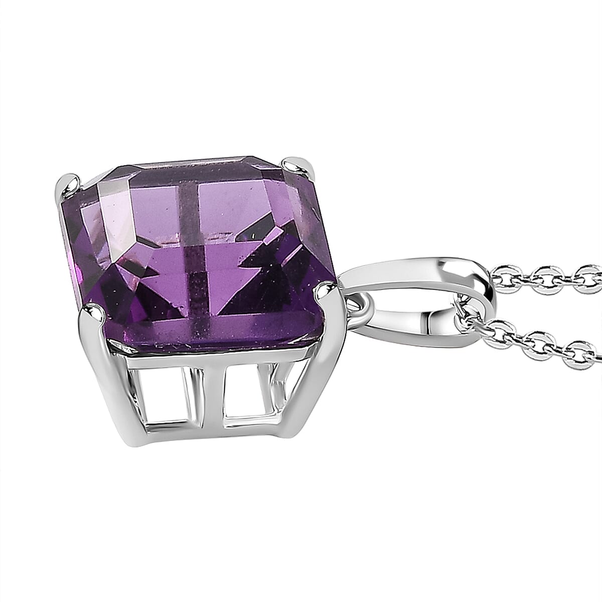 Amethyst Solitaire Pendant with Chain (Size 20) in Rhodium Overlay Sterling Silver 5.00 Ct 4280422 3