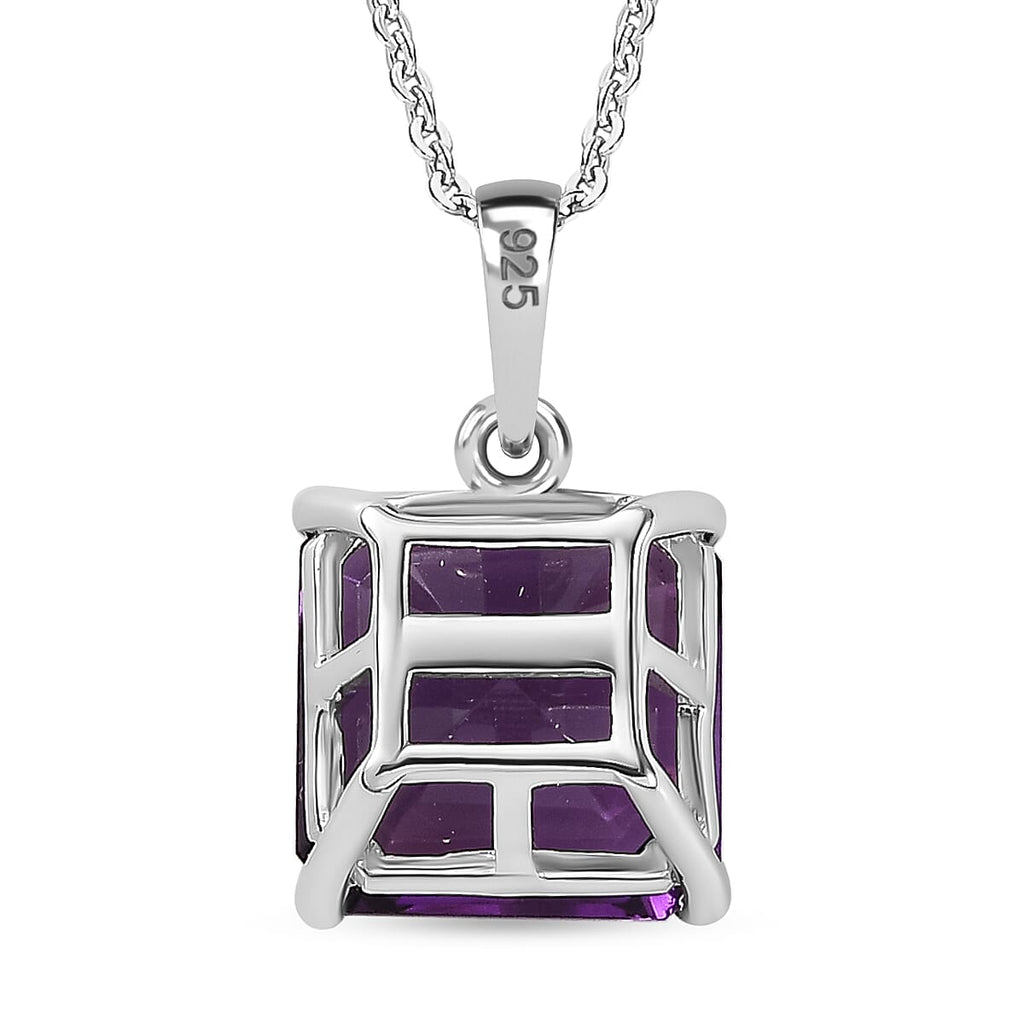 Amethyst Solitaire Pendant with Chain (Size 20) in Rhodium Overlay Sterling Silver 5.00 Ct