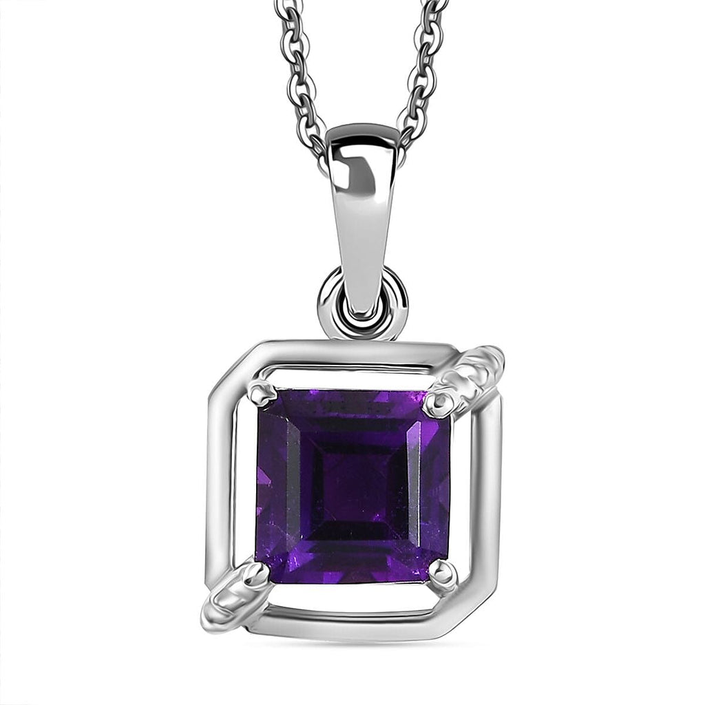 AAA African Amethyst Pendant with Chain (Size - 20) in Rhodium Overlay Sterling Silver 2.55 Ct.