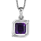 AAA African Amethyst Pendant with Chain (Size - 20) in Rhodium Overlay Sterling Silver 2.55 Ct.