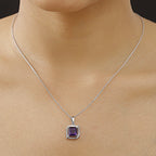 AAA African Amethyst Pendant with Chain (Size - 20) in Rhodium Overlay Sterling Silver 2.55 Ct.