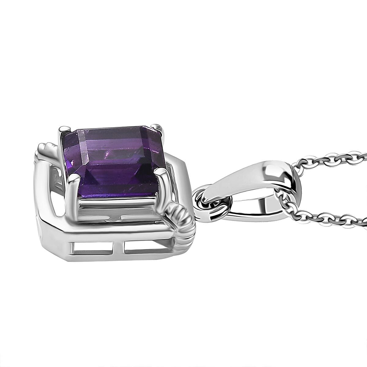 AAA African Amethyst Pendant with Chain (Size - 20) in Rhodium Overlay Sterling Silver 2.55 Ct. 4355435 4