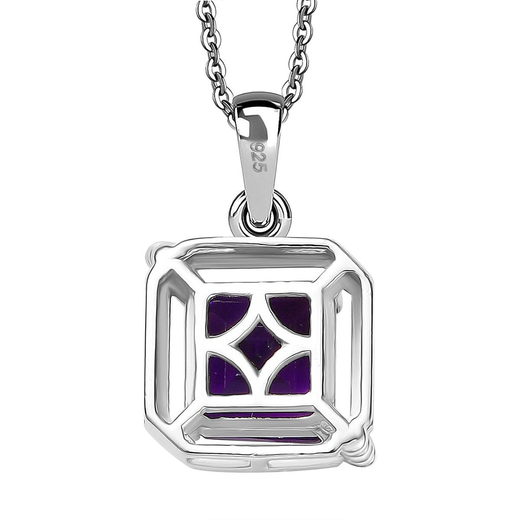 AAA African Amethyst Pendant with Chain (Size - 20) in Rhodium Overlay Sterling Silver 2.55 Ct.
