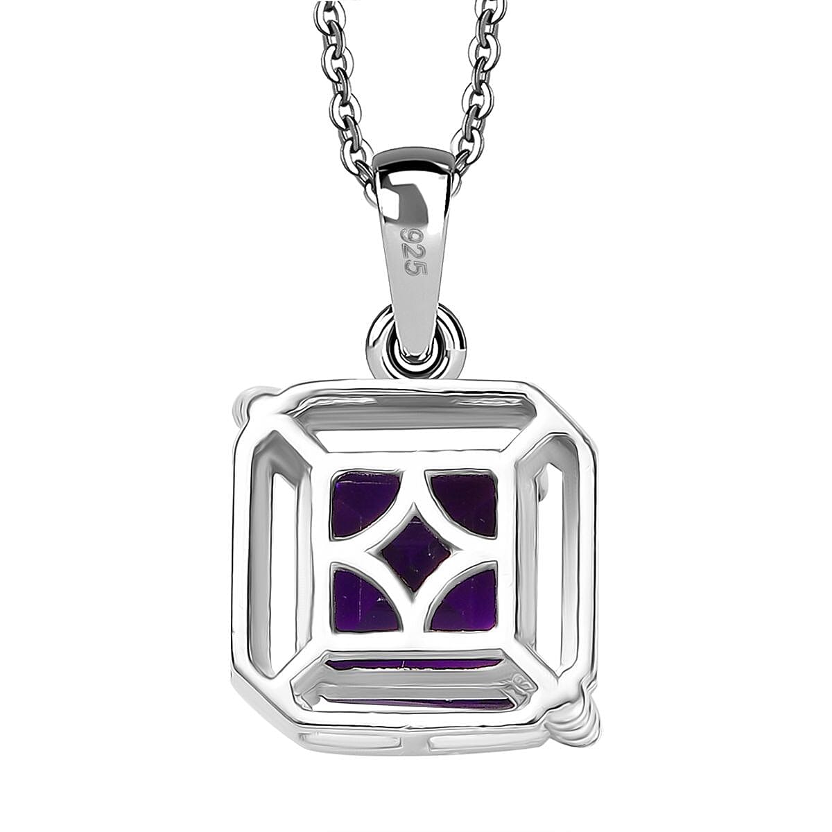 AAA African Amethyst Pendant with Chain (Size - 20) in Rhodium Overlay Sterling Silver 2.55 Ct. 4355435 5