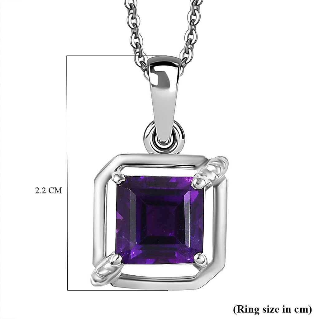 AAA African Amethyst Pendant with Chain (Size - 20) in Rhodium Overlay Sterling Silver 2.55 Ct.