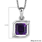 AAA African Amethyst Pendant with Chain (Size - 20) in Rhodium Overlay Sterling Silver 2.55 Ct.