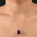 D'joy AAA African Amethyst Pendant with Chain (Size 20) in Rhodium Overlay Sterling Silver 11.33 Ct.