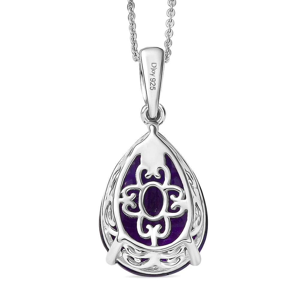D'joy AAA African Amethyst Pendant with Chain (Size 20) in Rhodium Overlay Sterling Silver 11.33 Ct.