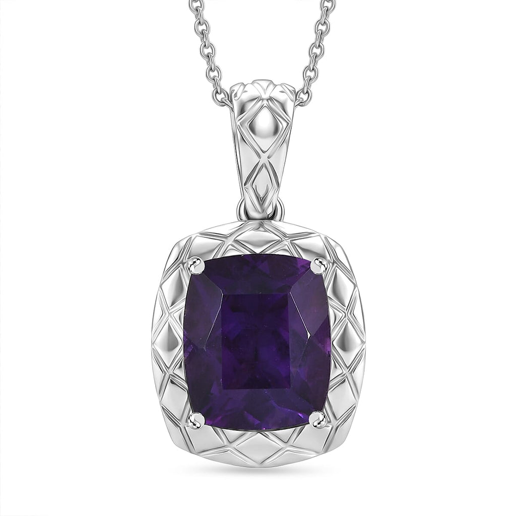 D'Joy AAA African Amethyst Pendant with Chain (Size 20) in Rhodium Overlay Sterling Silver 5.25 Ct.