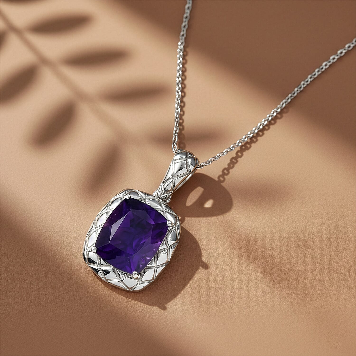 D'Joy AAA African Amethyst Pendant with Chain (Size 20) in Rhodium Overlay Sterling Silver 5.25 Ct. 4454716 3
