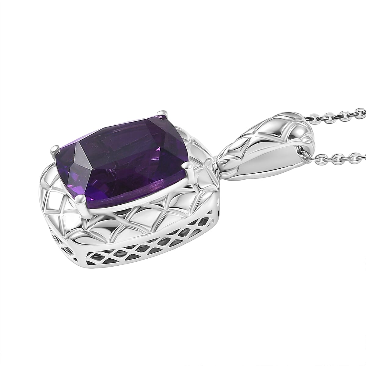D'Joy AAA African Amethyst Pendant with Chain (Size 20) in Rhodium Overlay Sterling Silver 5.25 Ct. 4454716 4