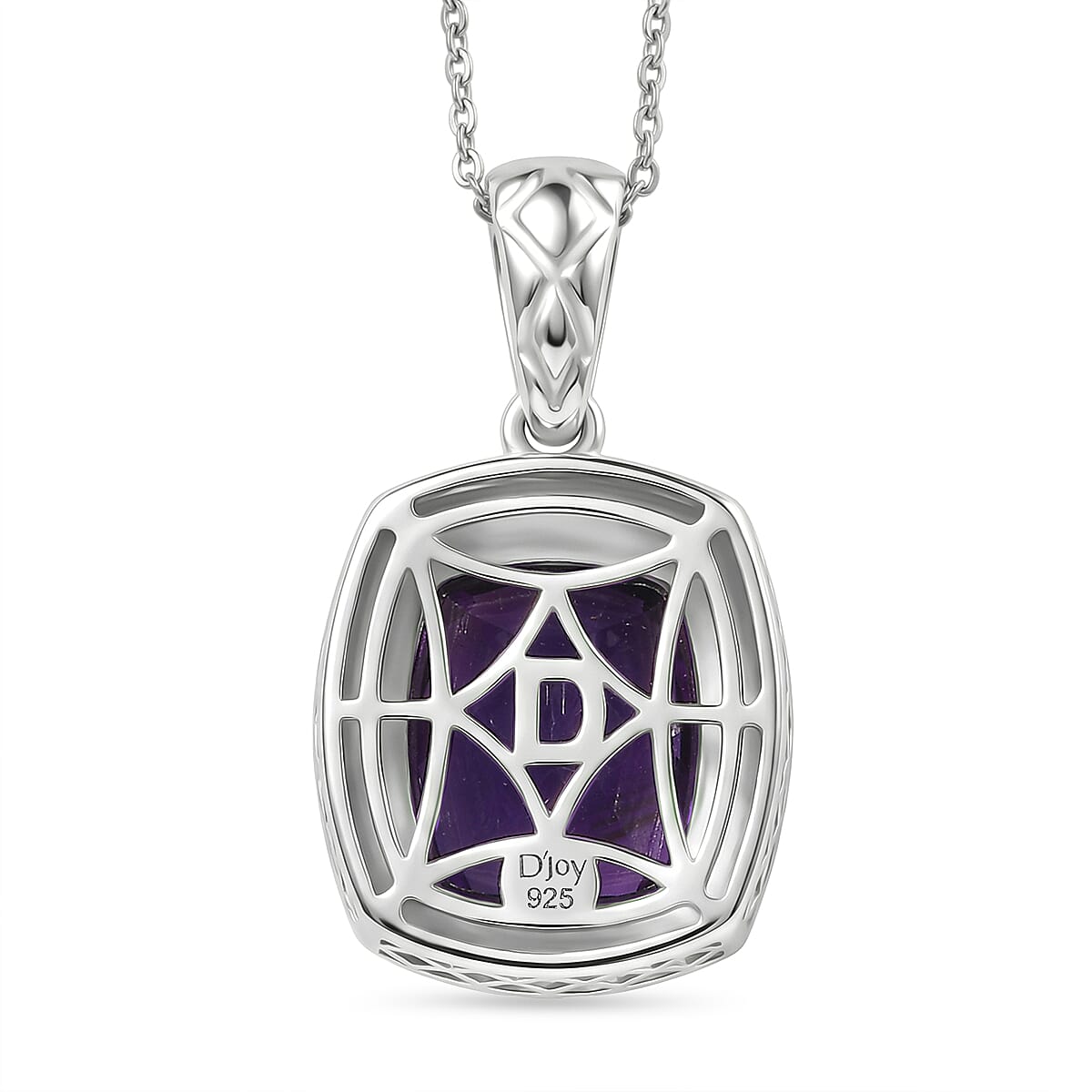 D'Joy AAA African Amethyst Pendant with Chain (Size 20) in Rhodium Overlay Sterling Silver 5.25 Ct. 4454716 5