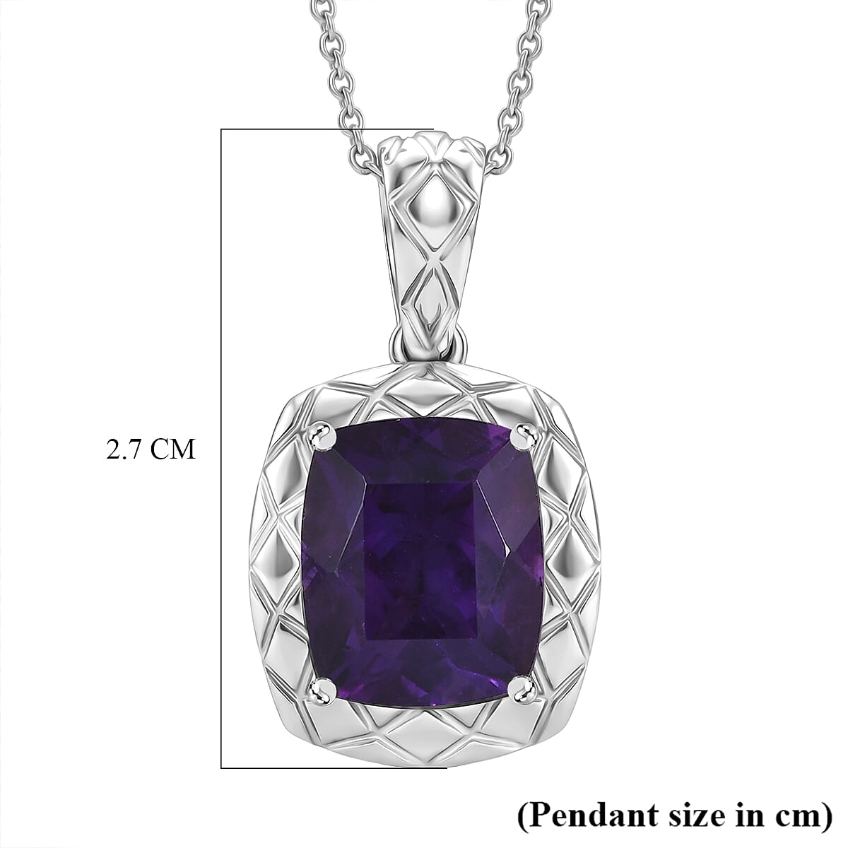 D'Joy AAA African Amethyst Pendant with Chain (Size 20) in Rhodium Overlay Sterling Silver 5.25 Ct. 4454716 7
