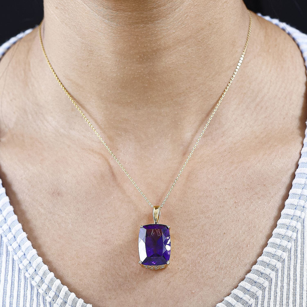 African Amethyst Pendant with Chain (Size 20) in Vermeil YG Sterling Silver  Wt. 7.8 Gms  18.150  Ct.