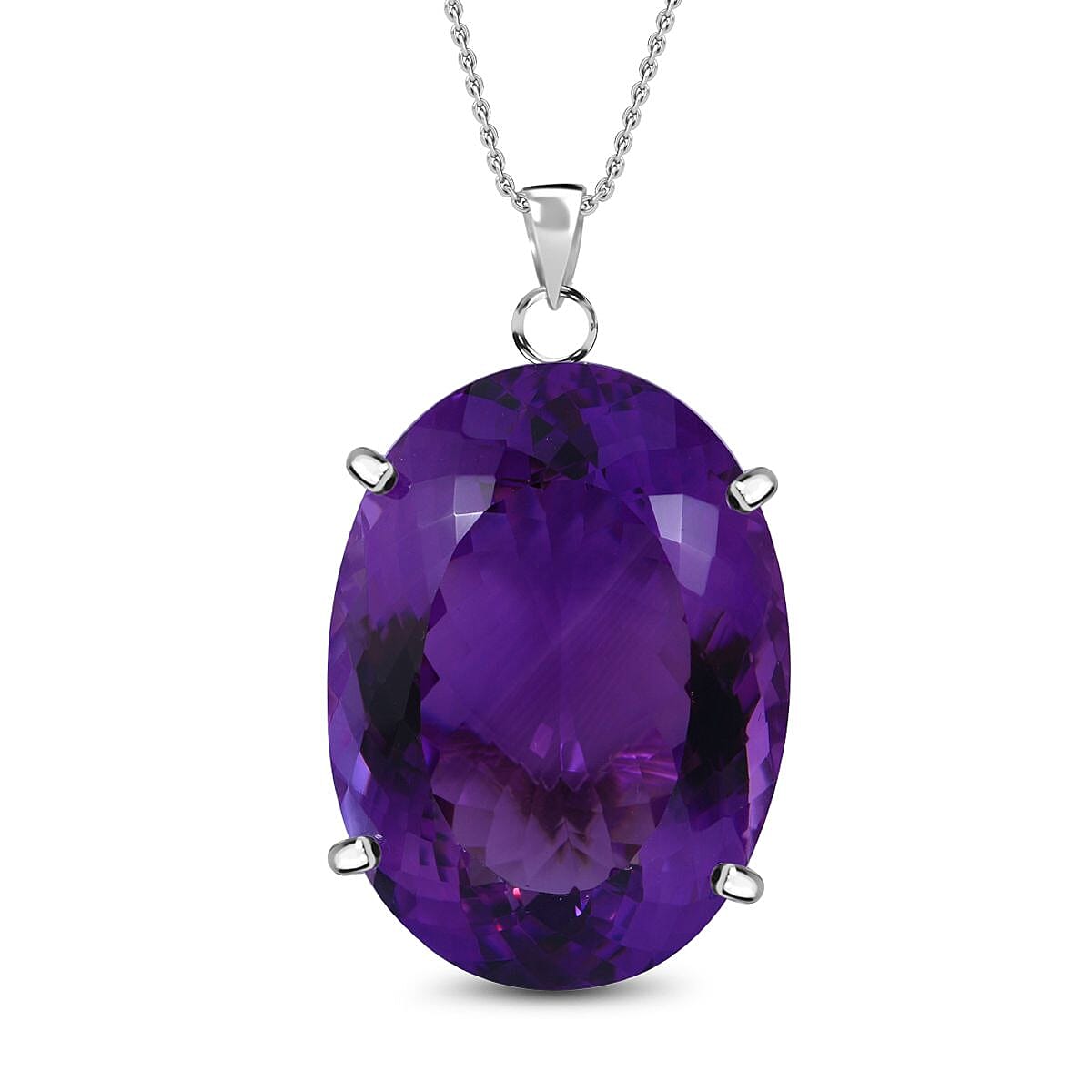 Amethyst Solitaire Pendant with Chain (Size 24) in Platinum Overlay Sterling Silver 4263705 0