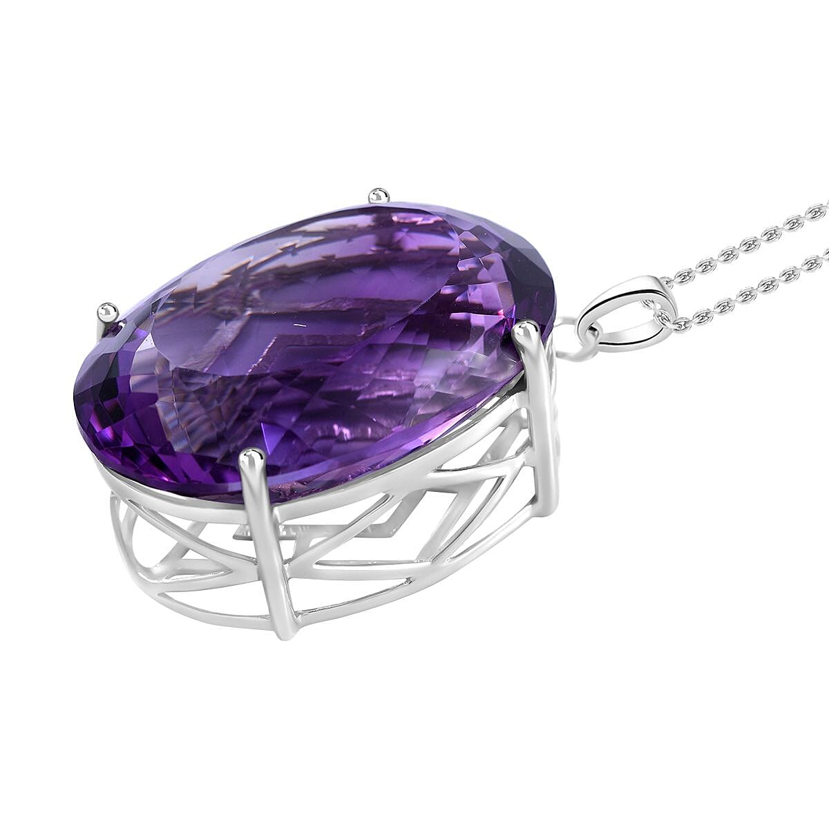 Amethyst Solitaire Pendant with Chain (Size 24) in Platinum Overlay Sterling Silver 4263705 3