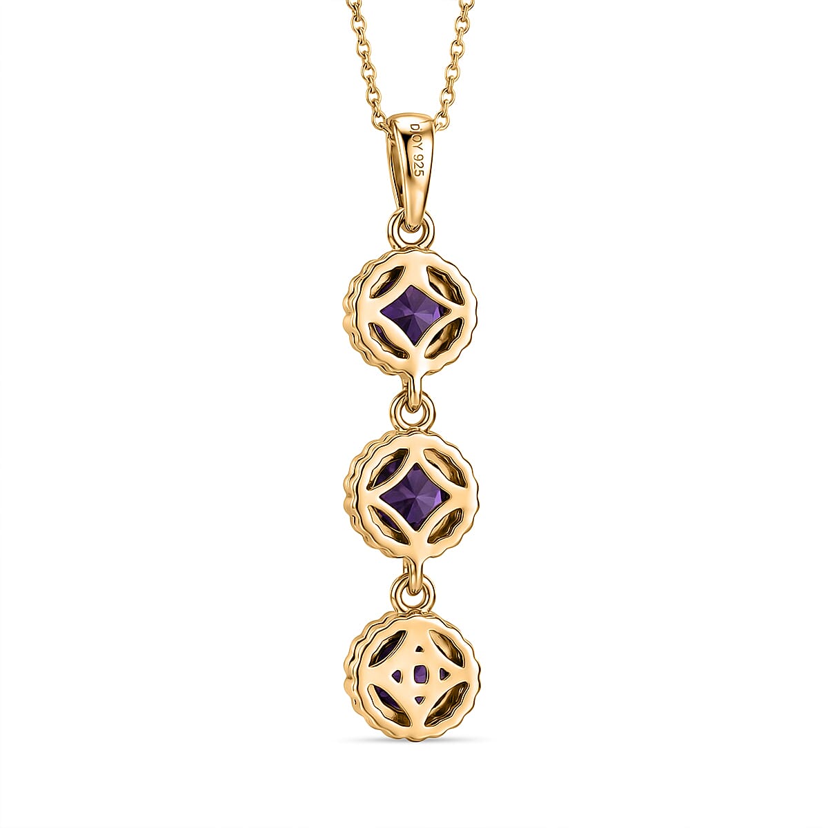 D'Joy AAA African Amethyst Trilogy Pendant with Chain (Size 20) in Yellow Gold Plated Sterling Silver 1.39 Ct. 4455780 5