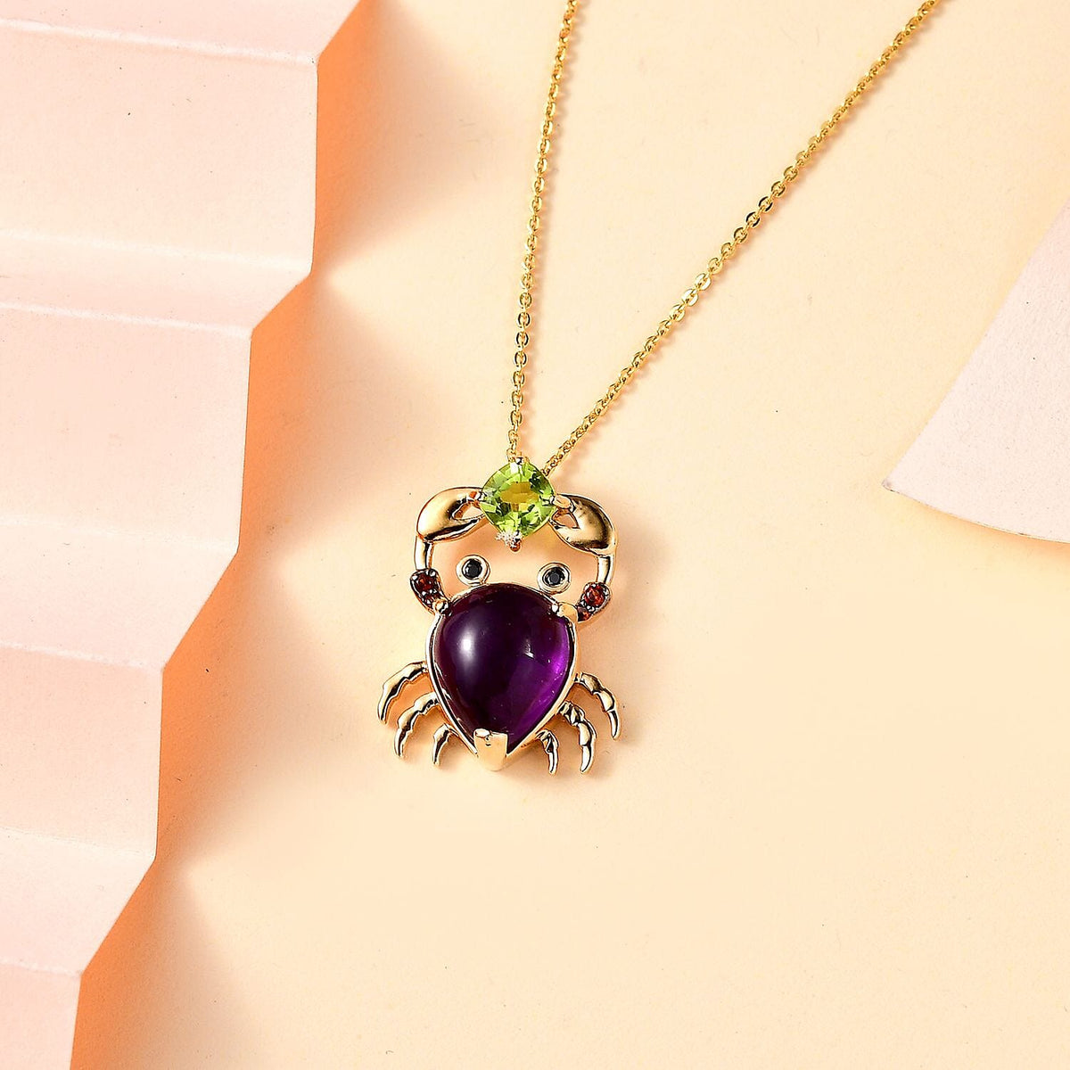 GP Italian Garden Collection - Amethyst and Multi Gemstone Crab Pendant with Chain (Size 20) in 18K Yellow Gold Vermeil Plated Sterling Silver 4281040 4