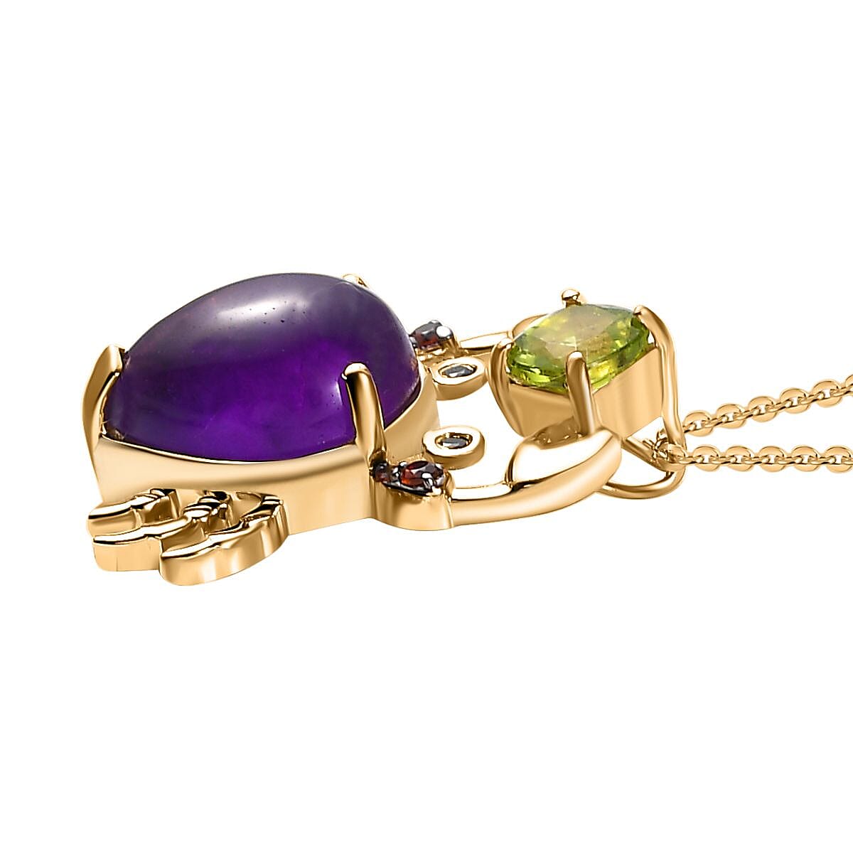 GP Italian Garden Collection - Amethyst and Multi Gemstone Crab Pendant with Chain (Size 20) in 18K Yellow Gold Vermeil Plated Sterling Silver 4281040 5
