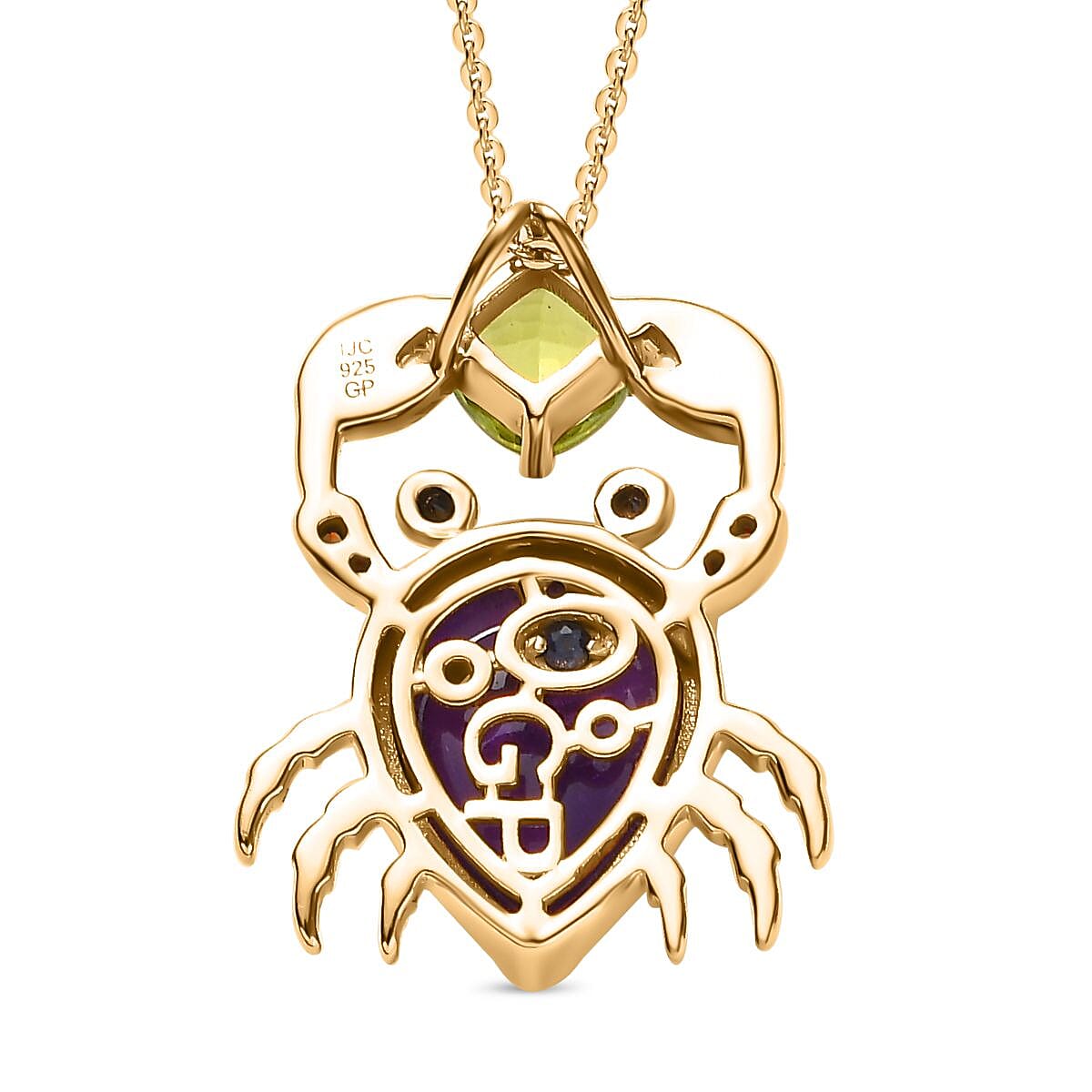 GP Italian Garden Collection - Amethyst and Multi Gemstone Crab Pendant with Chain (Size 20) in 18K Yellow Gold Vermeil Plated Sterling Silver 4281040 6