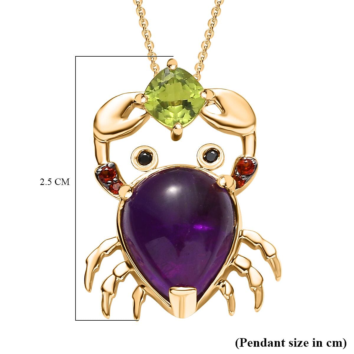 GP Italian Garden Collection - Amethyst and Multi Gemstone Crab Pendant with Chain (Size 20) in 18K Yellow Gold Vermeil Plated Sterling Silver 4281040 7