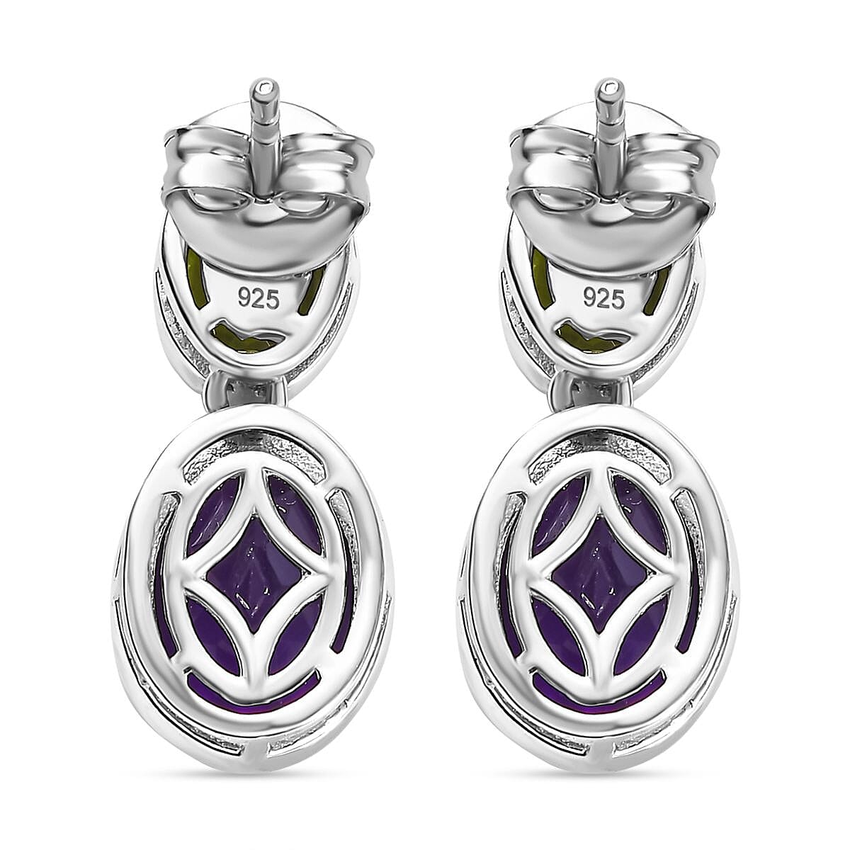 African Amethyst &amp; Peridot Solitaire Stud Push Post Earrings in Rhodium Overlay Sterling Silver 5.60 Ct. 8046629 5