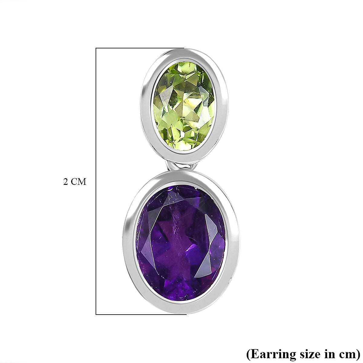 African Amethyst &amp; Peridot Solitaire Stud Push Post Earrings in Rhodium Overlay Sterling Silver 5.60 Ct. 8046629 6