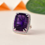 AAA Amethyst (Concave Cut), Pink Sapphire & Natural Zircon Ring in Platinum Overlay Sterling Silver 19.50 Ct