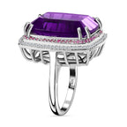 AAA Amethyst (Concave Cut), Pink Sapphire & Natural Zircon Ring in Platinum Overlay Sterling Silver 19.50 Ct