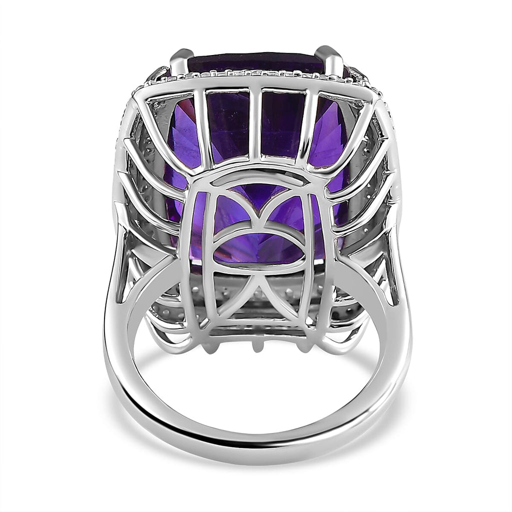 AAA Amethyst (Concave Cut), Pink Sapphire & Natural Zircon Ring in Platinum Overlay Sterling Silver 19.50 Ct