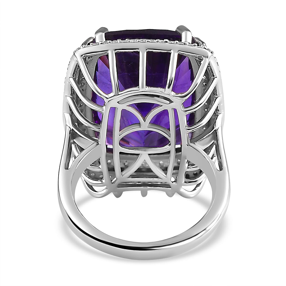 African Amethyst, Pink Sapphire, White Zircon Double Halo Ring in Platinum Overlay Sterling Silver 7713733 4