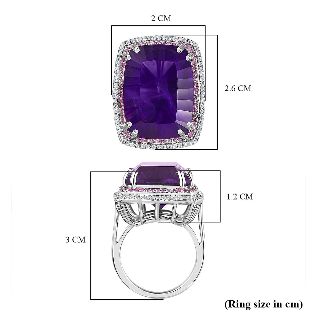 AAA Amethyst (Concave Cut), Pink Sapphire & Natural Zircon Ring in Platinum Overlay Sterling Silver 19.50 Ct