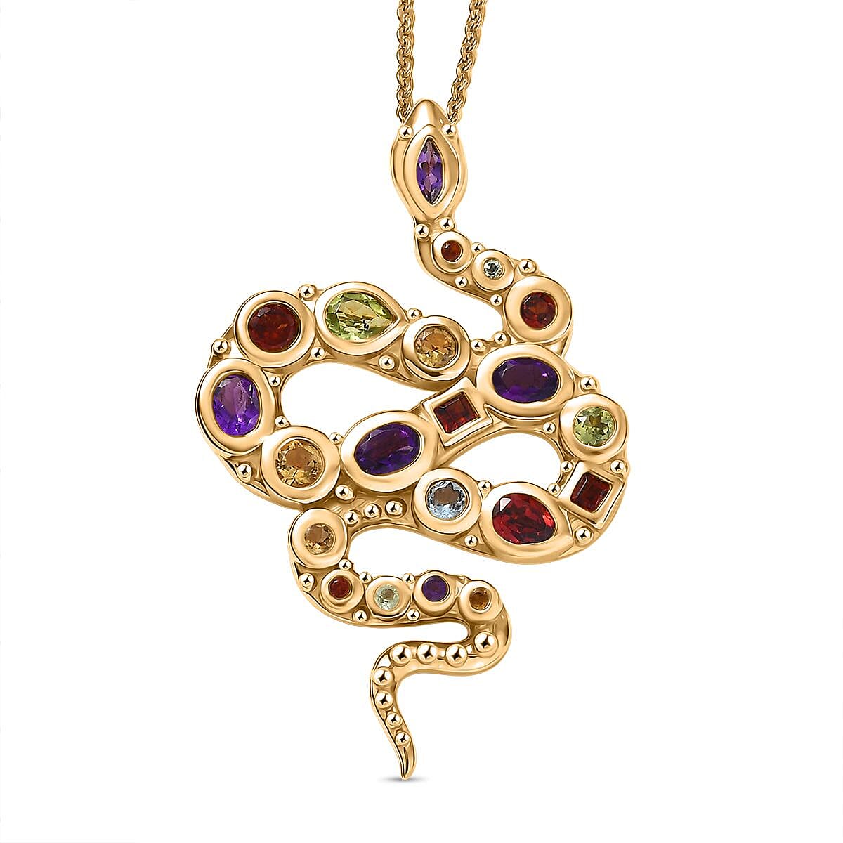 GP- Serpentine Collection Multi-Gemstone &amp; Blue Sapphire Pendant with Chain (Size 20) in 18K Vermeil Yellow Gold Plated Sterling Silver 1.78 Ct. 4436093 0