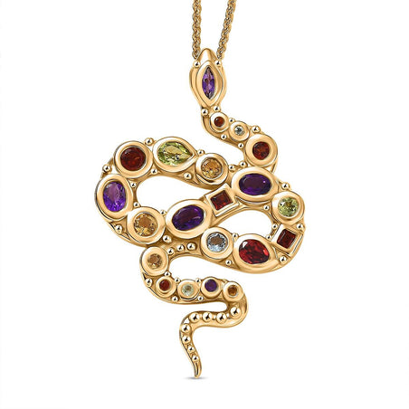 GP- Serpentine Collection Multi-Gemstone &amp; Blue Sapphire Pendant with Chain (Size 20) in 18K Vermeil Yellow Gold Plated Sterling Silver 1.78 Ct. 4436093 1