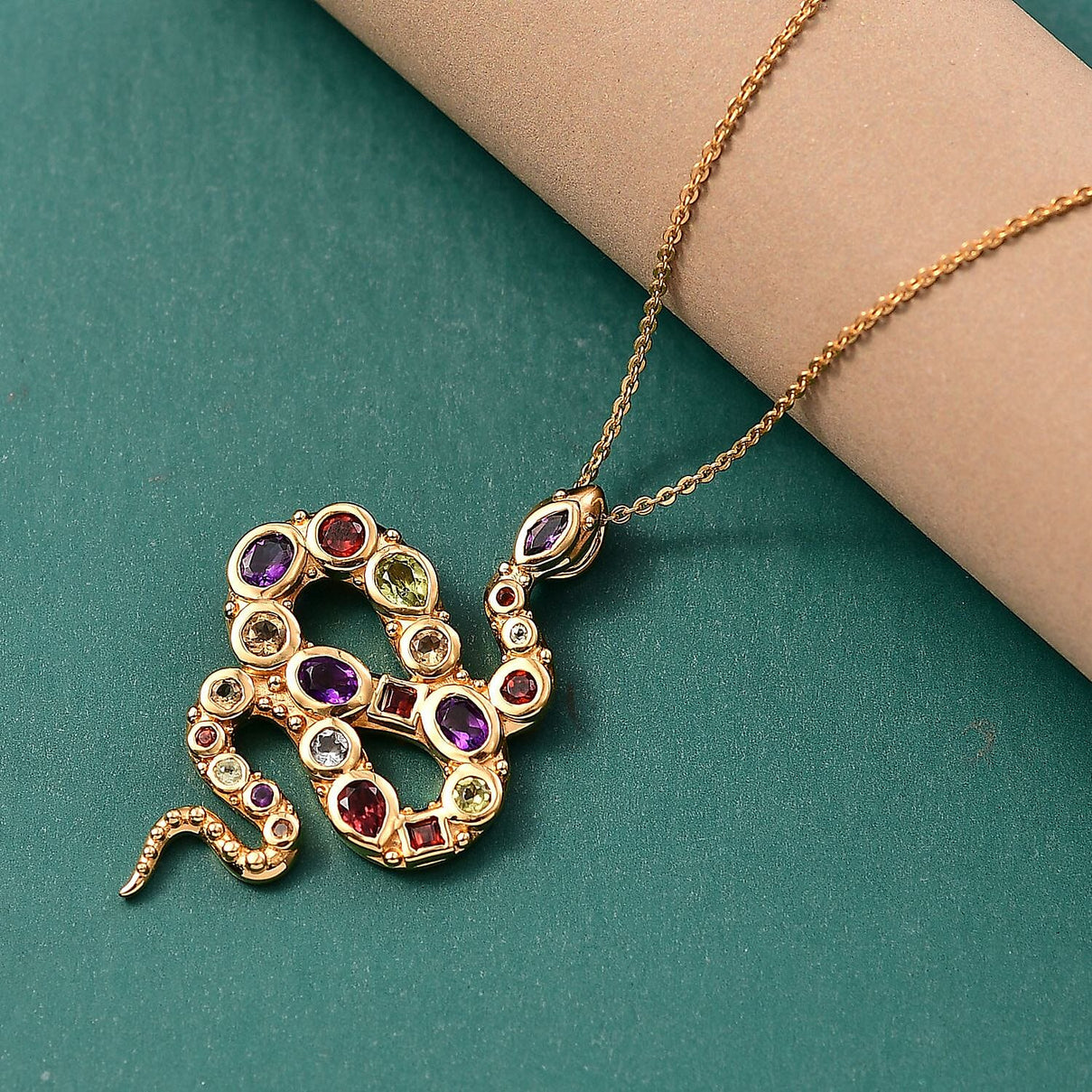 GP- Serpentine Collection Multi-Gemstone &amp; Blue Sapphire Pendant with Chain (Size 20) in 18K Vermeil Yellow Gold Plated Sterling Silver 1.78 Ct. 4436093 2