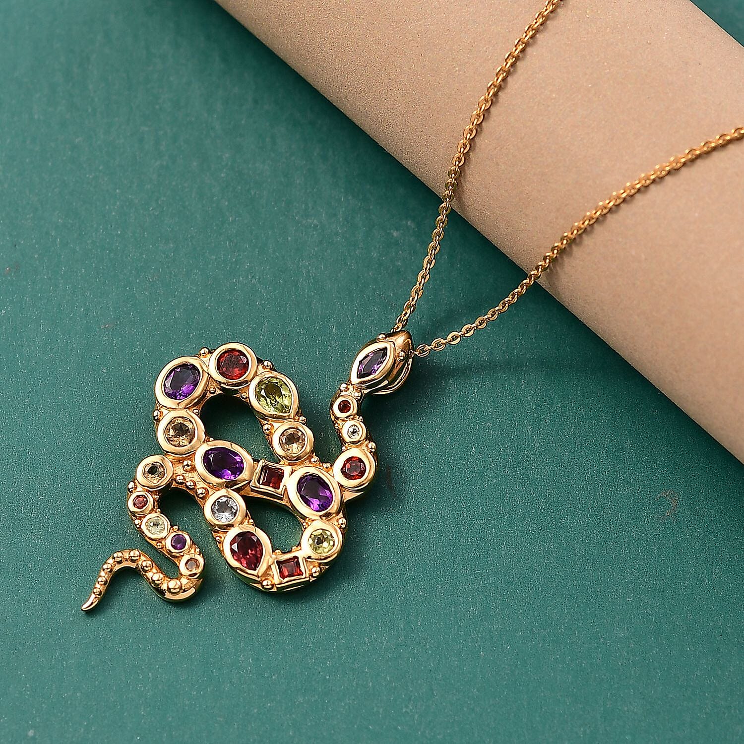 GP- Serpentine Collection Multi-Gemstone &amp; Blue Sapphire Pendant with Chain (Size 20) in 18K Vermeil Yellow Gold Plated Sterling Silver 1.78 Ct. 4436093 2