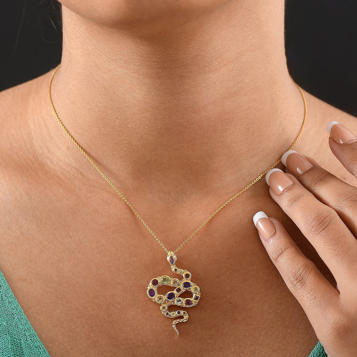 GP- Serpentine Collection Multi-Gemstone &amp; Blue Sapphire Pendant with Chain (Size 20) in 18K Vermeil Yellow Gold Plated Sterling Silver 1.78 Ct. 4436093 3