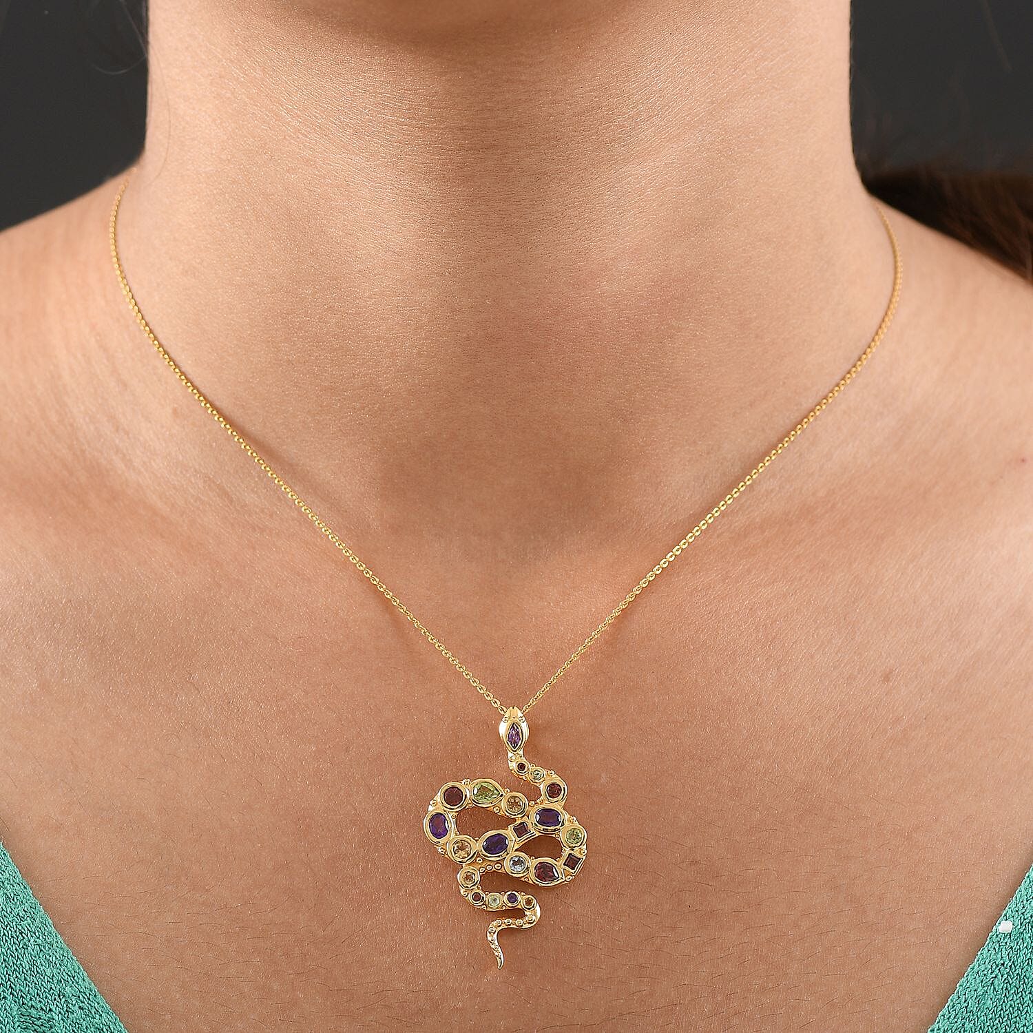 GP- Serpentine Collection Multi-Gemstone &amp; Blue Sapphire Pendant with Chain (Size 20) in 18K Vermeil Yellow Gold Plated Sterling Silver 1.78 Ct. 4436093 4