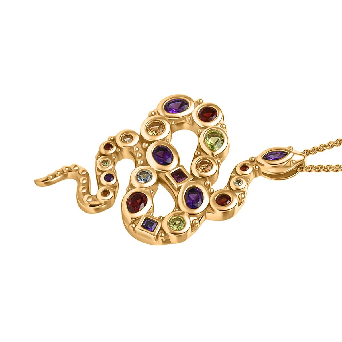 GP- Serpentine Collection Multi-Gemstone &amp; Blue Sapphire Pendant with Chain (Size 20) in 18K Vermeil Yellow Gold Plated Sterling Silver 1.78 Ct. 4436093 5