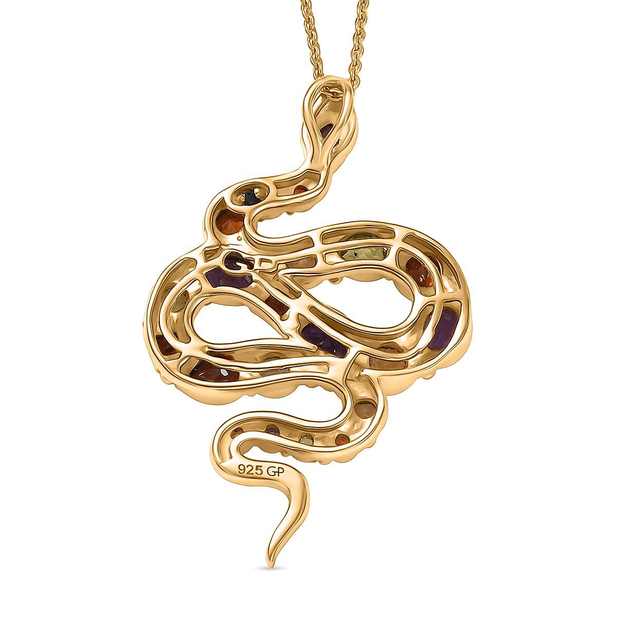 GP- Serpentine Collection Multi-Gemstone &amp; Blue Sapphire Pendant with Chain (Size 20) in 18K Vermeil Yellow Gold Plated Sterling Silver 1.78 Ct. 4436093 6
