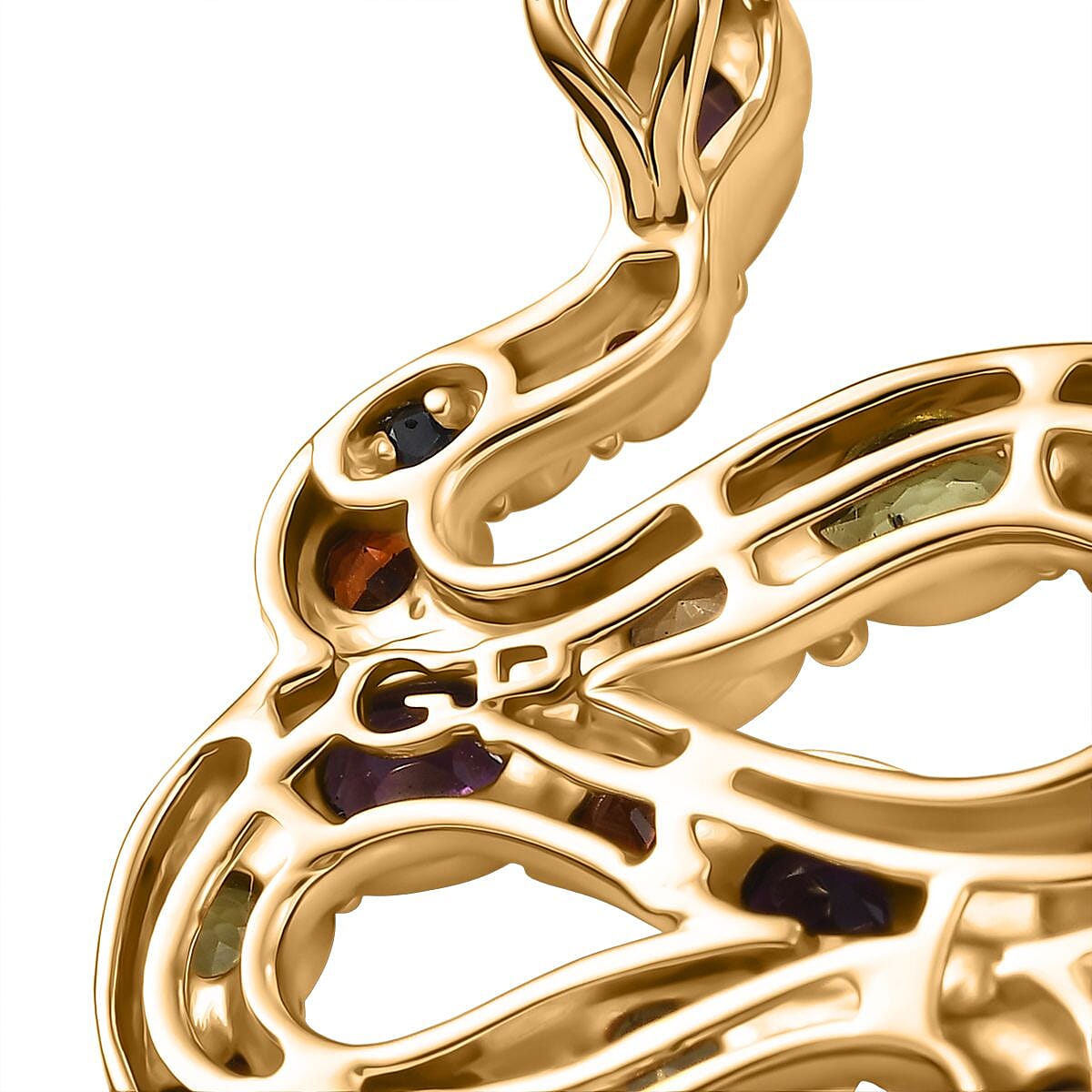 GP- Serpentine Collection Multi-Gemstone &amp; Blue Sapphire Pendant with Chain (Size 20) in 18K Vermeil Yellow Gold Plated Sterling Silver 1.78 Ct. 4436093 7