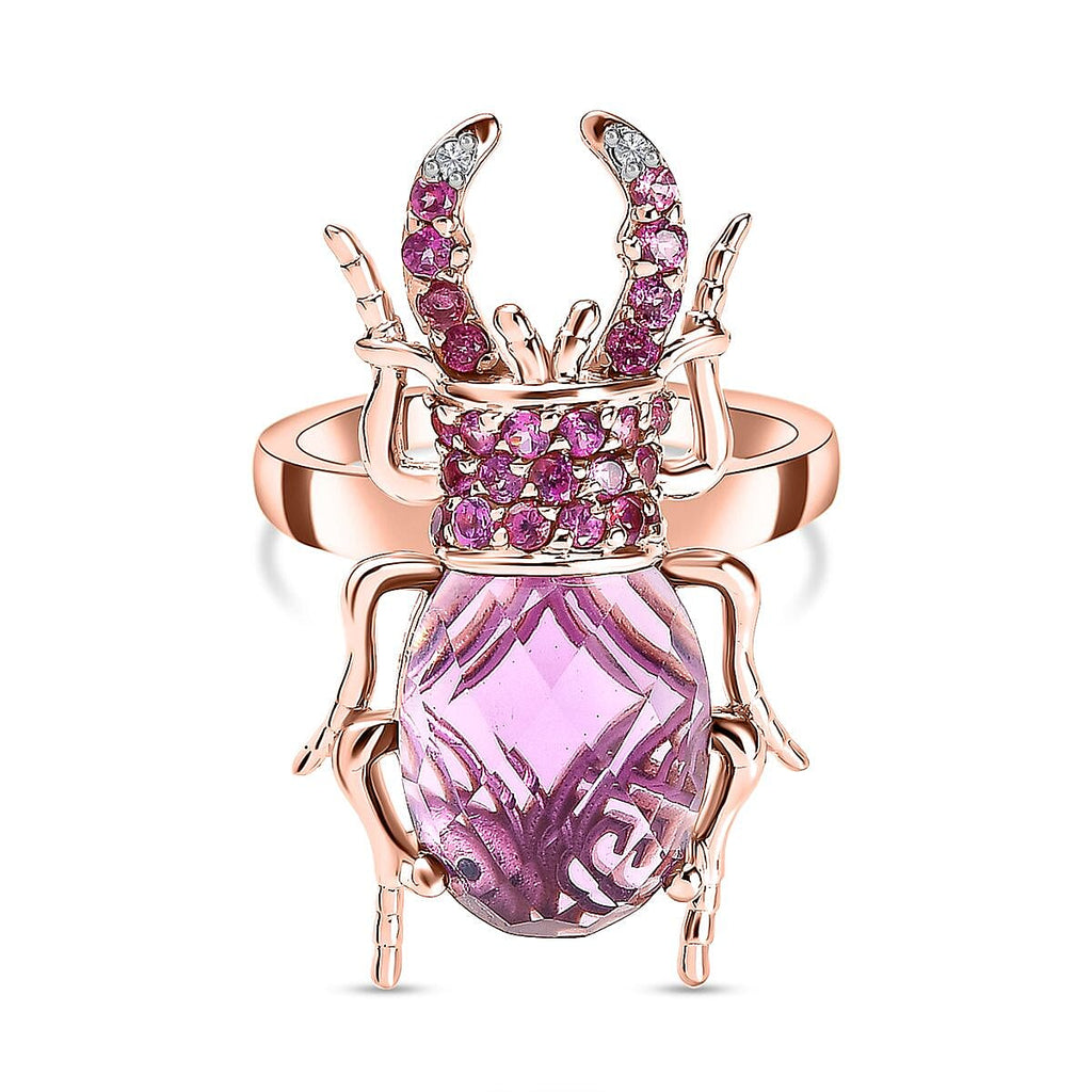 GP Italian Garden Collection - Amethyst, Rhodolite Garnet & Natural Zircon Ring in 18K Vermeil RG Plated Sterling Silver 6.75 Ct, Silver Wt. 5.60 Gms