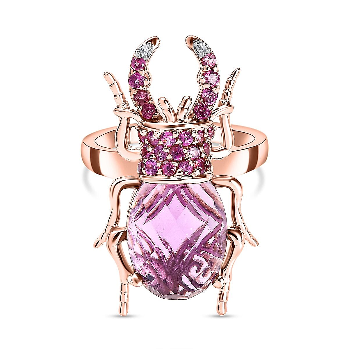 GP Italian Garden Collection - Amethyst, Rhodolite Garnet &amp; Natural Zircon Ring in 18K Vermeil RG Plated Sterling Silver 6.75 Ct, Silver Wt. 5.20 Gms 7669496 0