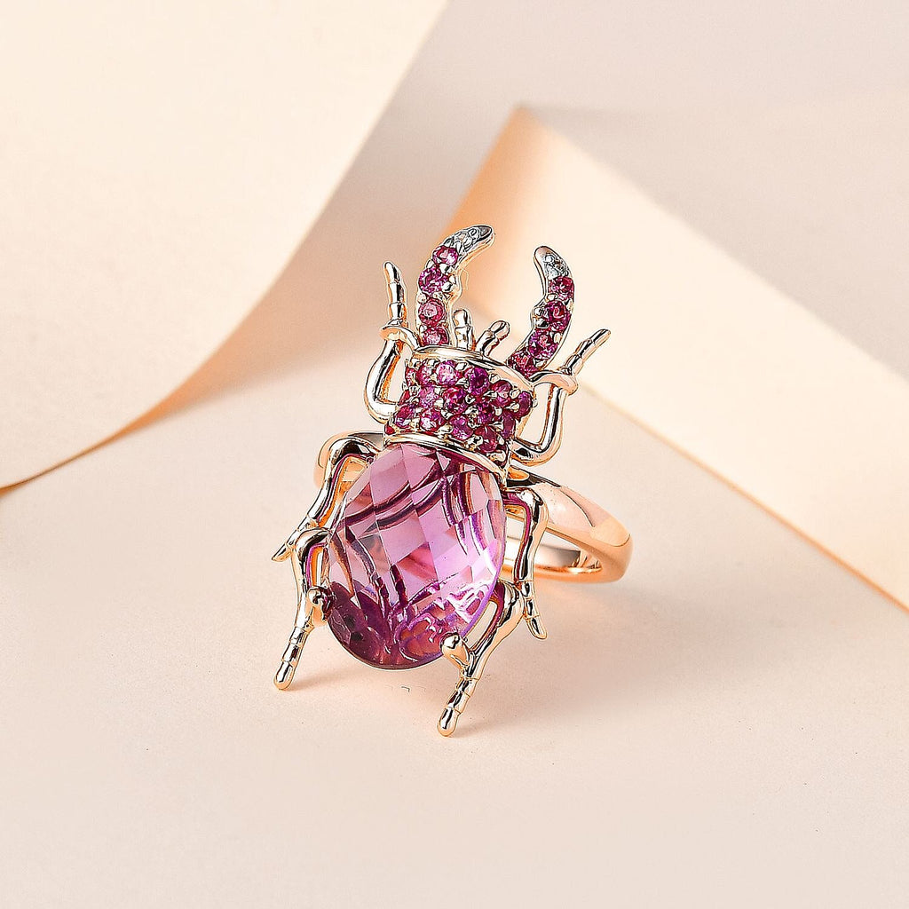 GP Italian Garden Collection - Amethyst, Rhodolite Garnet & Natural Zircon Ring in 18K Vermeil RG Plated Sterling Silver 6.75 Ct, Silver Wt. 5.60 Gms