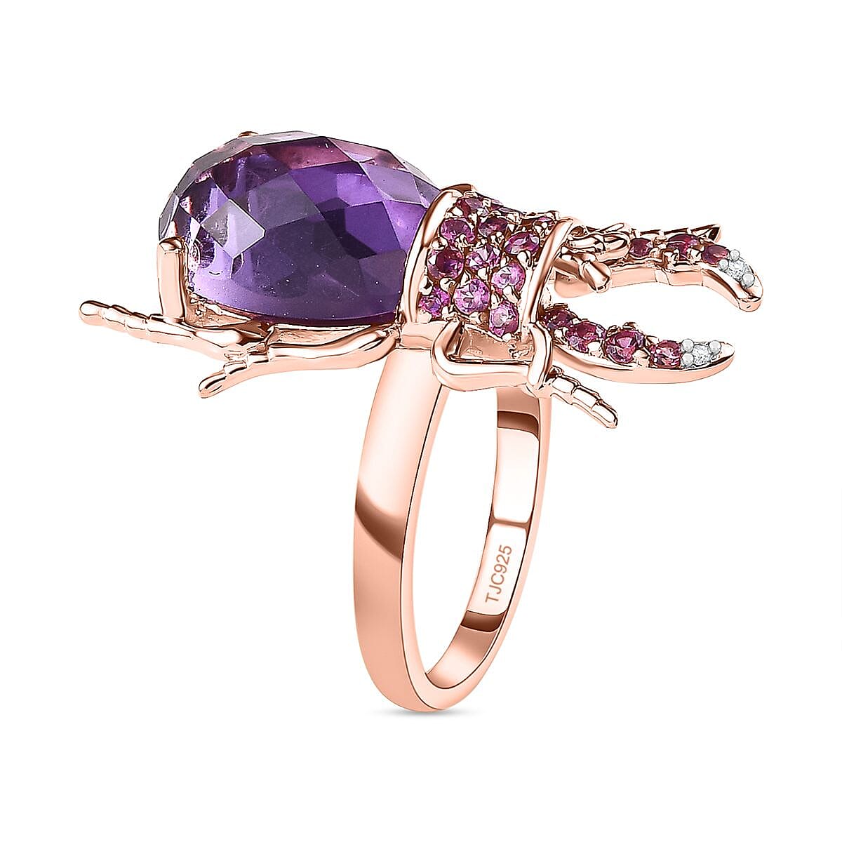 GP Italian Garden Collection - Amethyst, Rhodolite Garnet &amp; Natural Zircon Ring in 18K Vermeil RG Plated Sterling Silver 6.75 Ct, Silver Wt. 5.20 Gms 7669496 3