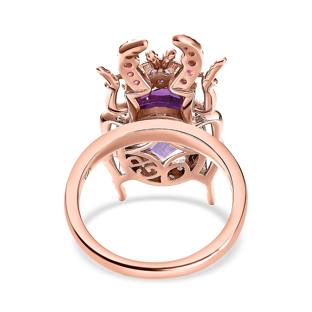 GP Italian Garden Collection - Amethyst, Rhodolite Garnet &amp; Natural Zircon Ring in 18K Vermeil RG Plated Sterling Silver 6.75 Ct, Silver Wt. 5.20 Gms 7669496 4