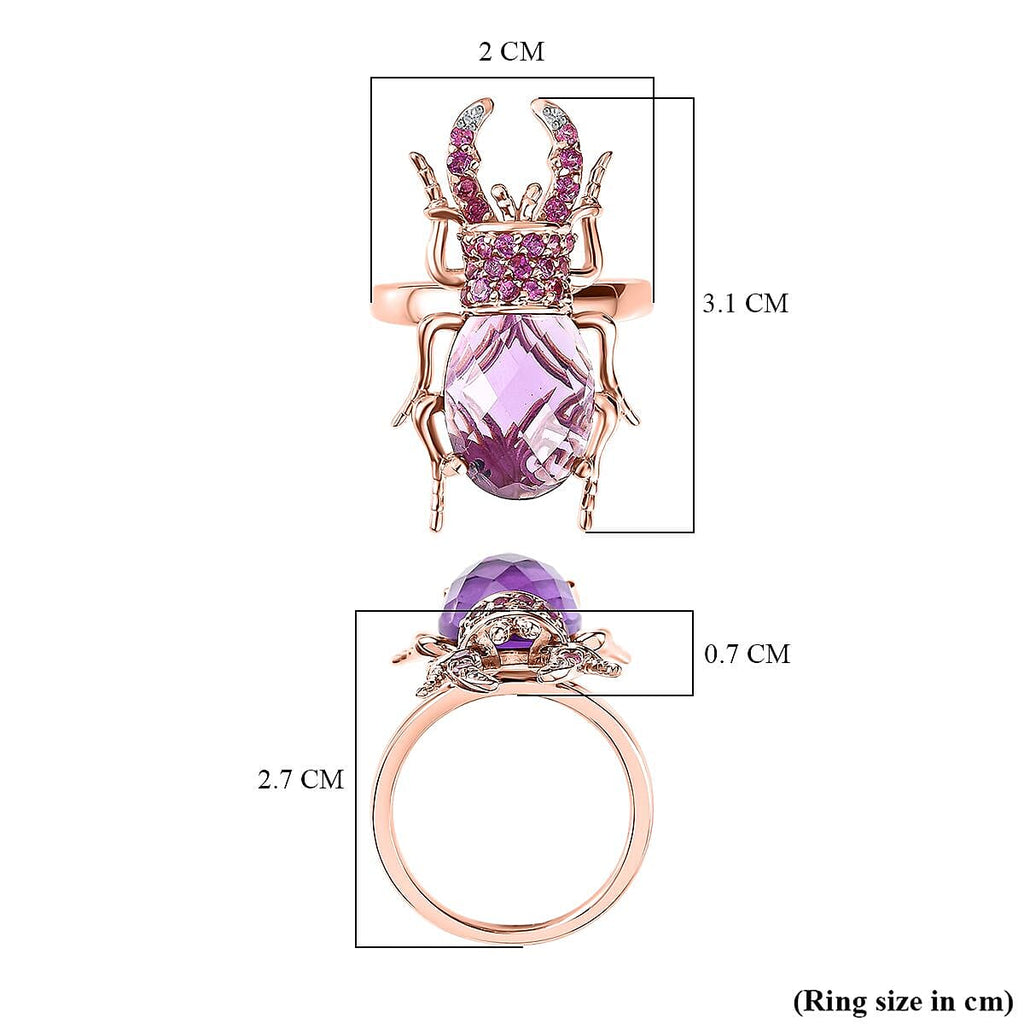 GP Italian Garden Collection - Amethyst, Rhodolite Garnet & Natural Zircon Ring in 18K Vermeil RG Plated Sterling Silver 6.75 Ct, Silver Wt. 5.60 Gms
