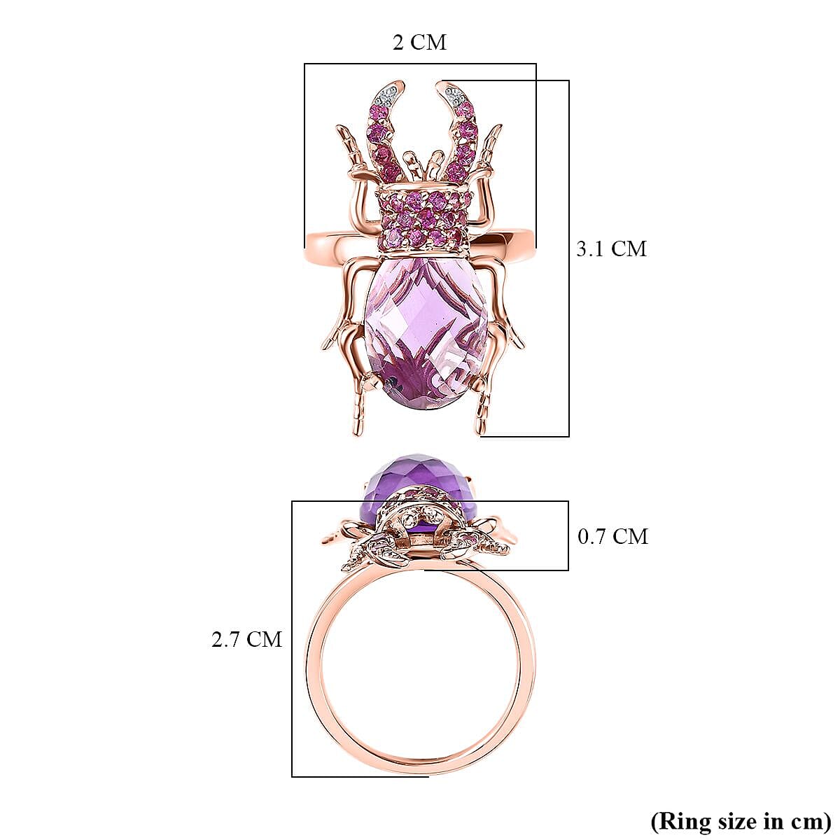 GP Italian Garden Collection - Amethyst, Rhodolite Garnet &amp; Natural Zircon Ring in 18K Vermeil RG Plated Sterling Silver 6.75 Ct, Silver Wt. 5.20 Gms 7669496 5