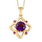 AAA African Amethyst & Rhodolite Garnet Pendant with Chain (Size 20) in 14K Yellow Gold Plated Sterling Silver 1.94 Ct.