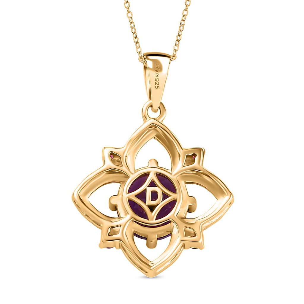 AAA African Amethyst & Rhodolite Garnet Pendant with Chain (Size 20) in 14K Yellow Gold Plated Sterling Silver 1.94 Ct.